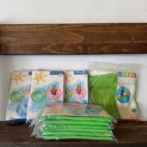 Intex Pool Float Lot 10 Inflatable Rings + Mat Summer Pool Set